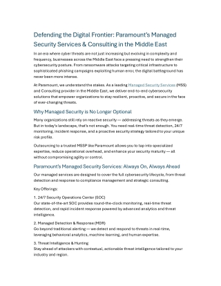 Defending the Digital Frontier Paramount’s Managed Security Services & Consulting in the Middle East
