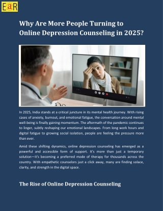 Why Are More People Turning to Online Depression Counseling in 2025