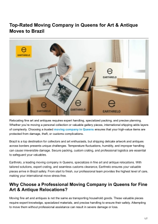 Top-Rated Moving Company in Queens for Art & Antique Moves to Brazil
