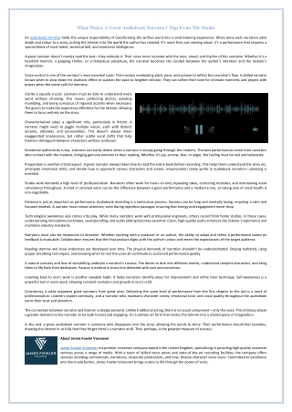 What Makes A Great Audiobook Narrator - Tips From The Studio