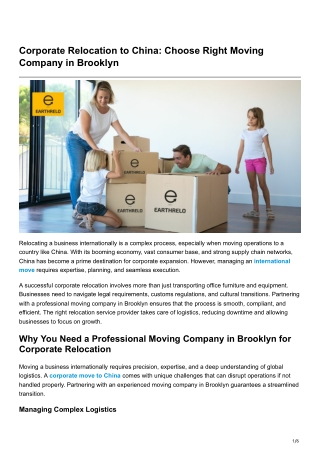 Corporate Relocation to China: Choose Right Moving Company in Brooklyn