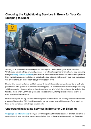 Choosing the Right Moving Services in Bronx for Your Car Shipping to Dubai