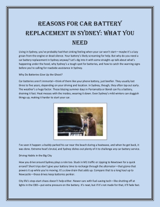 Reasons for Car Battery Replacement in Sydney What You Need