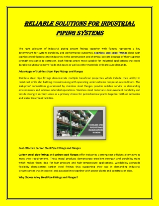 Reliable Solutions for Industrial Piping Systems