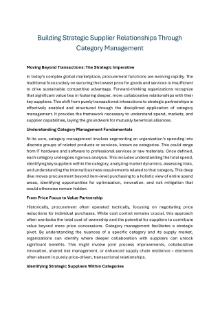 Building Strategic Supplier Relationships Through Category Management