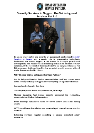 Security Services in Nagpur Om Sai Safeguard Services Pvt Ltd