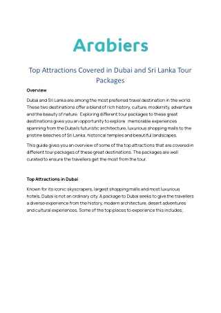 Top Attractions Covered in Dubai and Sri Lanka Tour Packages