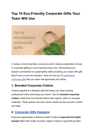 Top 10 Eco-Frindly Corporate Gifts Your Team Will Use