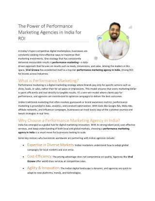 The Power of Performance Marketing Agencies in India for ROI