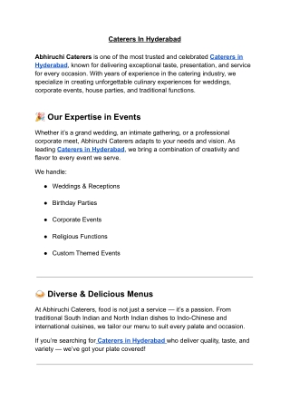 Caterers In Hyderabad
