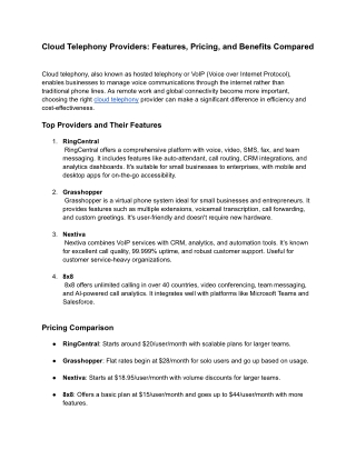 Cloud Telephony Providers: Features, Pricing, and Benefits Compared