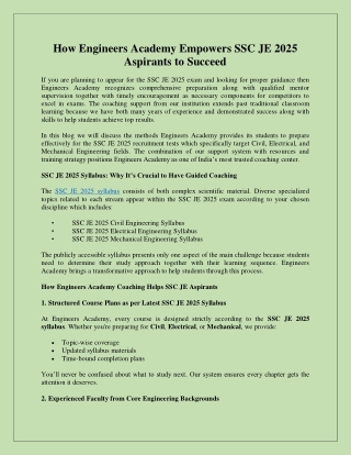 How Engineers Academy Empowers SSC JE 2025 Aspirants to Succeed