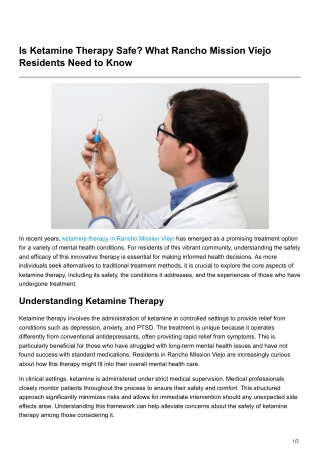 Is Ketamine Therapy Safe What Rancho Mission Viejo Residents Need to Know