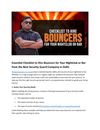 Essential Checklist to Hire Bouncers for Your Nightclub or Bar from the Best Security Guard Company in Delhi