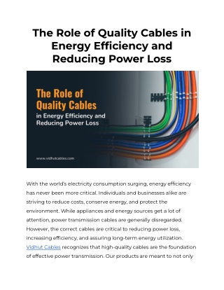 The Role of Quality Cables in Energy Efficiency and Reducing Power Loss