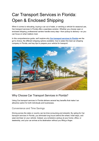 Car Transport Services in Florida_ Open & Enclosed Shipping