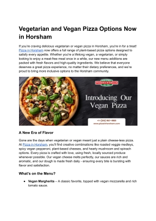 Vegetarian and Vegan Pizza Options Now in Horsham
