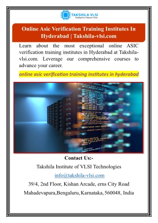 Online Asic Verification Training Institutes In Hyderabad | Takshila-vlsi.com