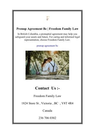 Prenup Agreement Bc | Freedom Family Law
