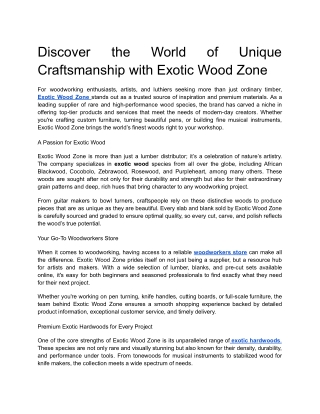 Discover the World of Unique Craftsmanship with Exotic Wood Zone
