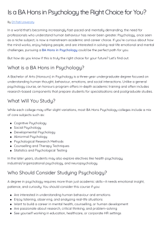 Is a BA Hons in Psychology the Right Choice for You