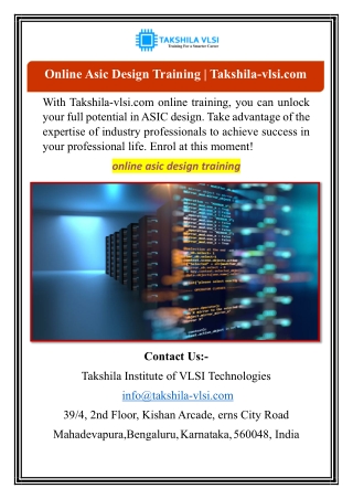 Online Asic Design Training | Takshila-vlsi.com