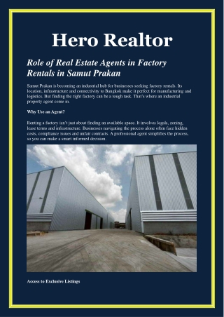 Role of Real Estate Agents in Factory Rentals in Samut Prakan
