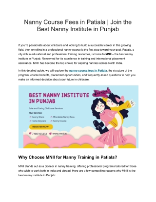 Affordable Nanny Course Fees in Patiala | Join the Best Nanny Institute