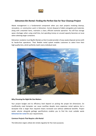 Edmonton Bin Rental for Home & Construction Waste