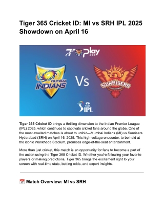 _Tiger 365 Cricket ID_ MI vs SRH IPL 2025 Showdown on April 16