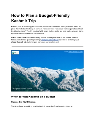 how to plan a budget friendly kashmir trip