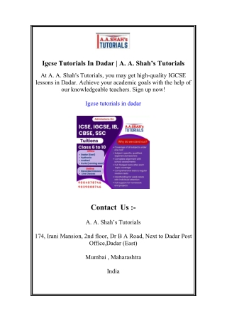 igcse tutorials in dadar a a shah s tutorials
