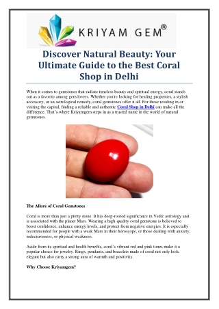Buy Certified Corals at Kriyamgem – Best Coral Shop in Delhi