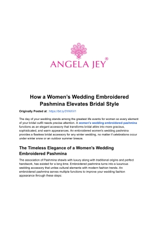 How a Women’s Wedding Embroidered Pashmina Elevates Bridal Style
