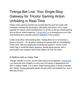 Tiranga Bet Live_ Your Single-Stop Gateway for Tricolor Gaming Action Unfolding in Real-Time