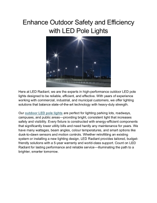 Enhance Outdoor Safety and Efficiency with LED Pole Lights