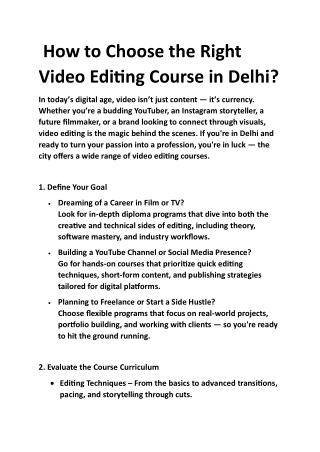 How to Choose the Right Video Editing Course in Delhi