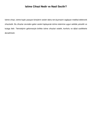 İşitme Cihazı Seçim Rehberi