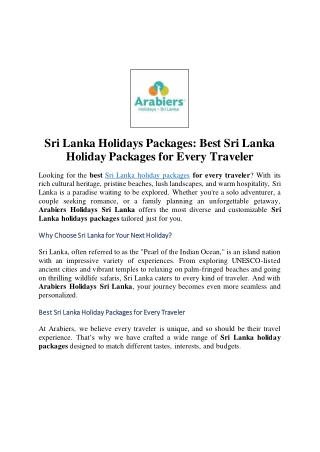 Best Sri Lanka Holiday Packages for Every Traveler