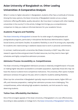 Asian University of Bangladesh vs. Other Leading Universities A Comparative Analysis