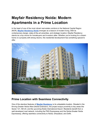 Mayfair Residency Noida_ Modern Apartments in a Prime Location