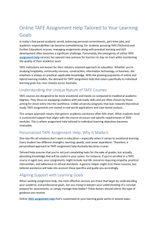 Online TAFE Assignment Help Tailored to Your Learning Goals
