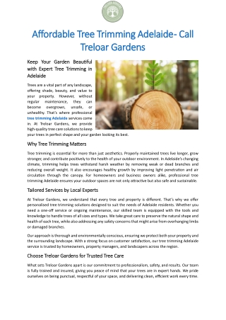 Affordable Tree Trimming Adelaide - Call Treloar Gardens