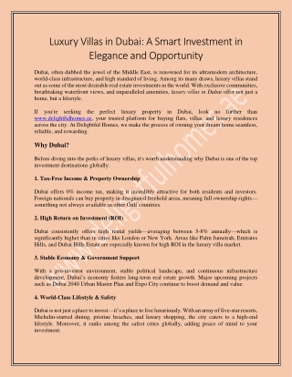 Luxury Villas in Dubai: A Smart Investment in Elegance and Opportunity
