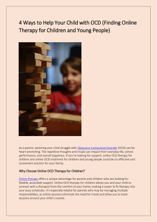 4 Ways to Help Your Child with OCD (Finding Online Therapy for Children and Young People)