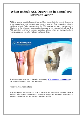 When to Seek ACL Operation in Bangalore, Return to Action