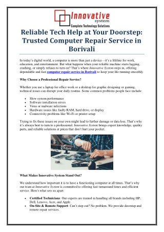 Affordable Computer Repair Service in Borivali by Innovative System