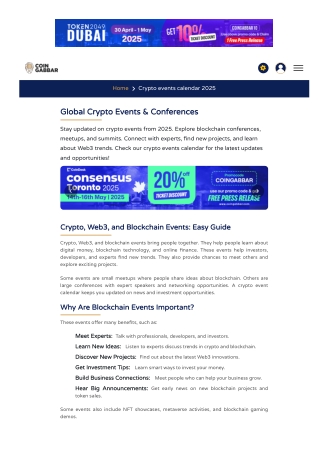 CoinGabbar Crypto Events Calendar: Track Upcoming Blockchain & Crypto Events