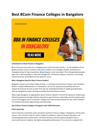 Best BCom Finance Colleges in Bangalore