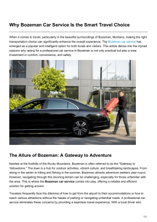 Why Bozeman Car Service Is the Smart Travel Choice